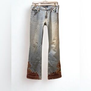 Vintage Earl Jean Embellished Flare Jeans 27 — Y2K Beaded Velvet Hem